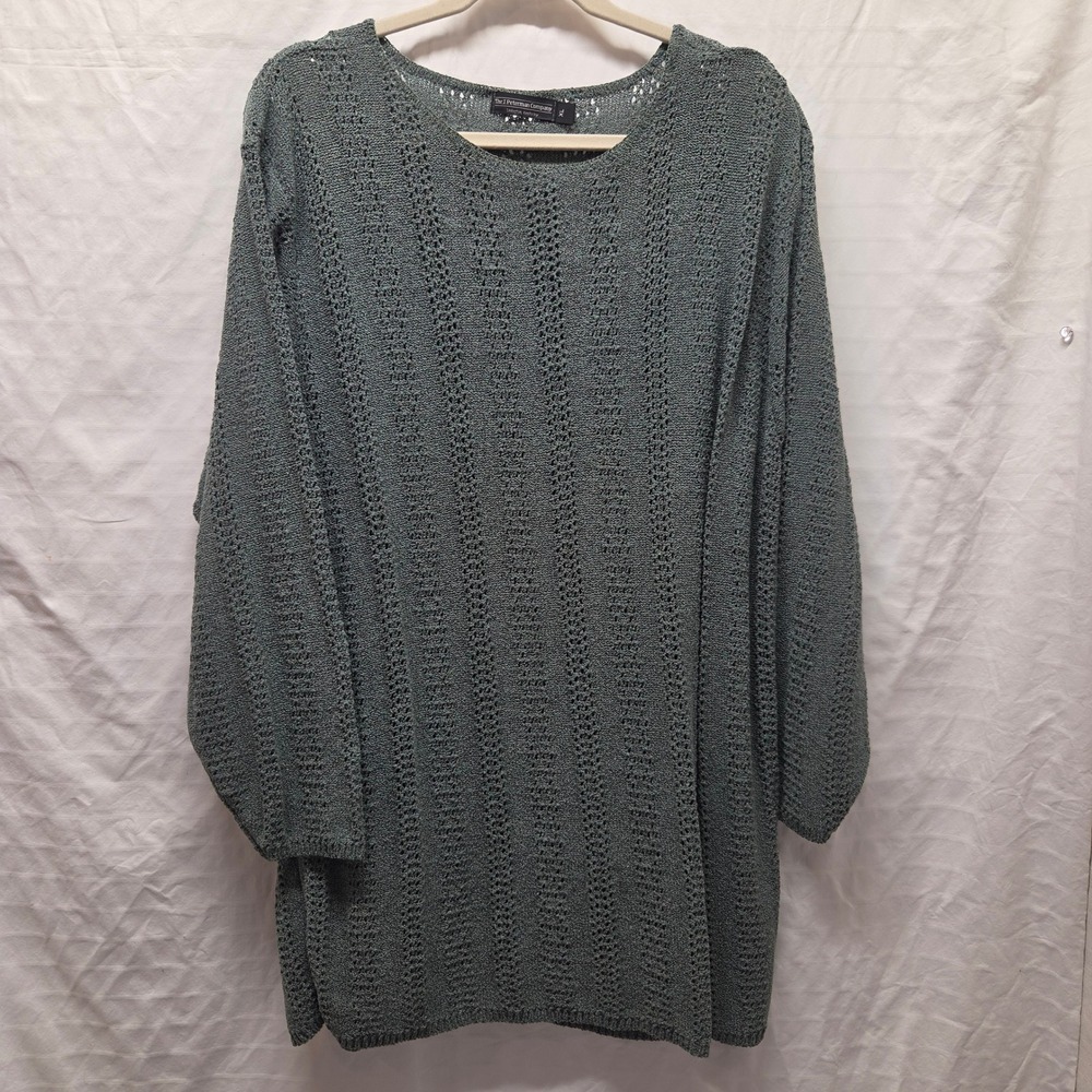 The J Peterman Company Silk Blend Pointelle Knit Tunic Sweater Sage Green XL